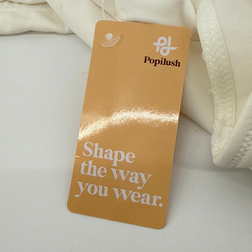 Popilush Built-In Shapewear Slip Dress Women XXL Ivory NEW Lace Trim Maxi Slit - Picture 5 of 13